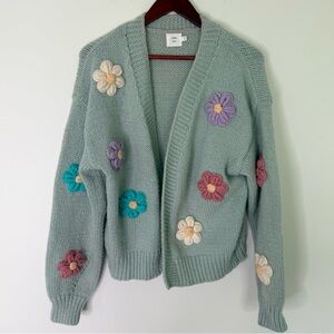 Luna Ivy Cottagecore Floral Puff Crochet Open Cardigan Size Medium